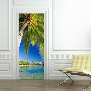 77x200cm 3D Beautiful Landscape Door Sticker For Living Room Bedroom DIY PVC Self Adhesive Wallpaper Waterproof Mural Decal